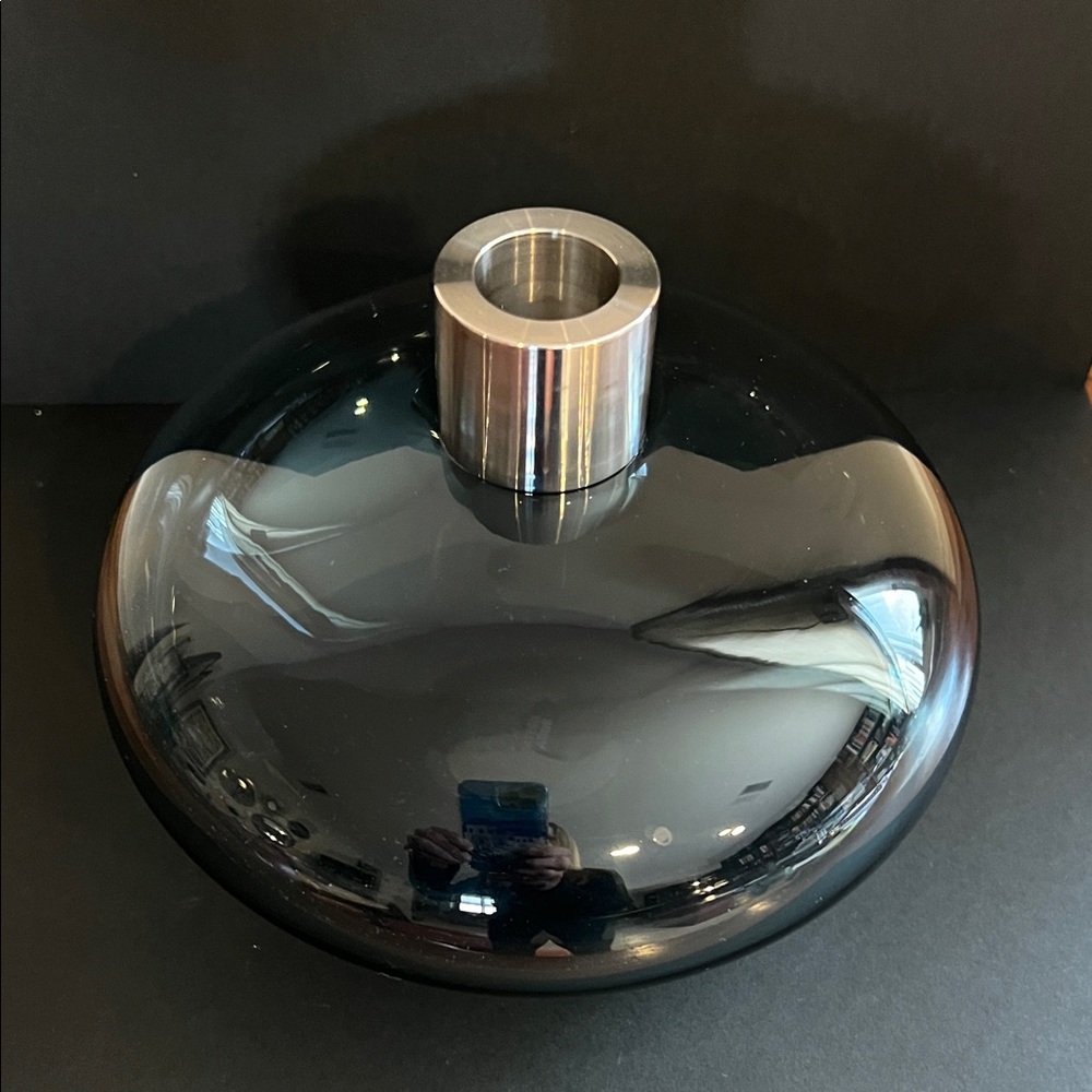 Kosta Boda Black Glass Modern Taper Candle Holder